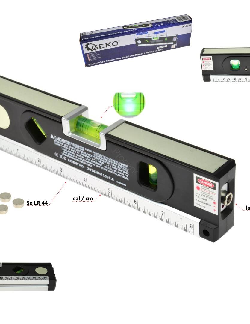 Poziomica laserowa podświetlana z miarą 1,5m (50)